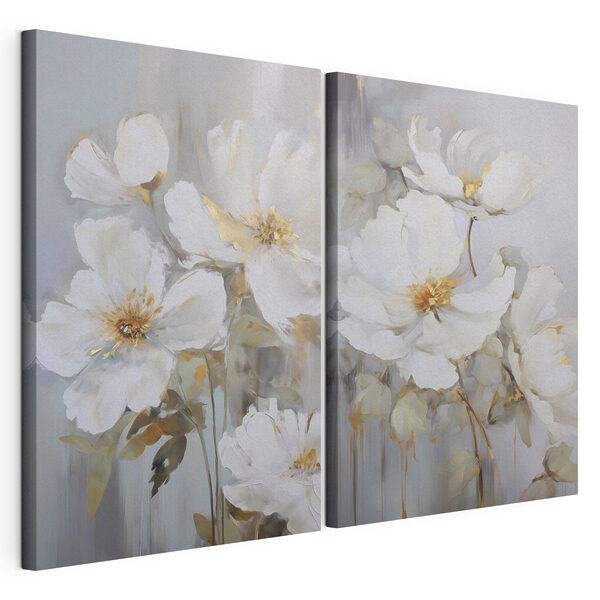 Impression sur toile modulaire Peinture représentant des fleurs blanches