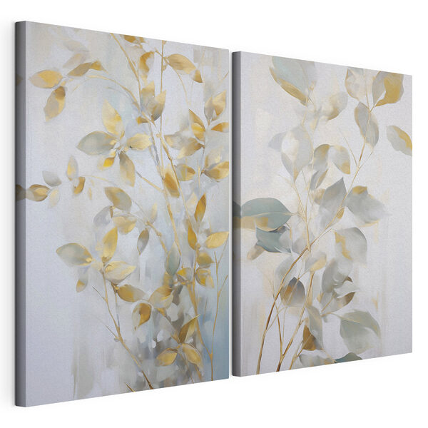 Impression sur toile modulaire Peinture représentant des feuilles sur un mur