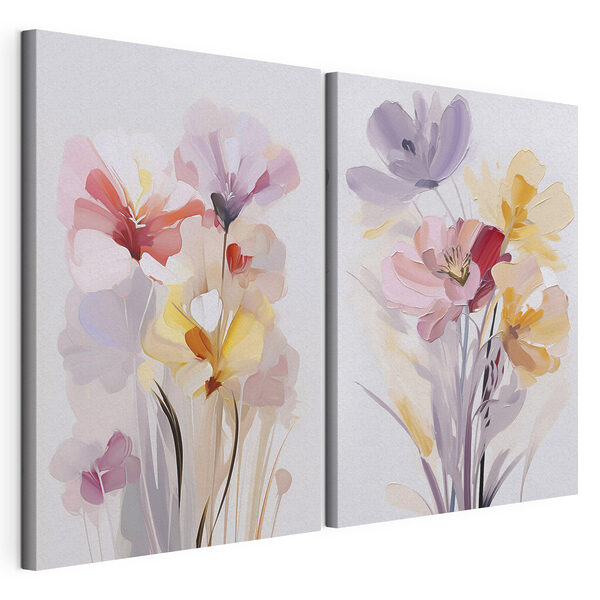 Impression sur toile modulaire Peinture représentant des fleurs sur fond blanc
