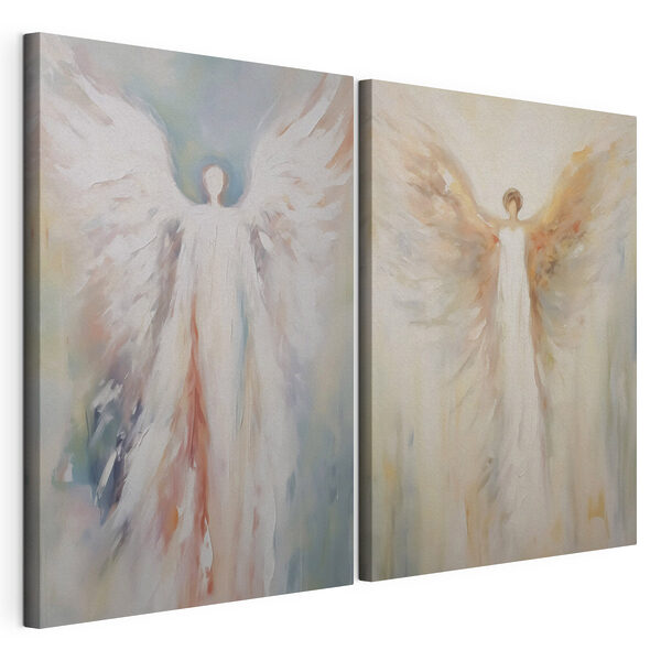 Two paintings of a person with wings