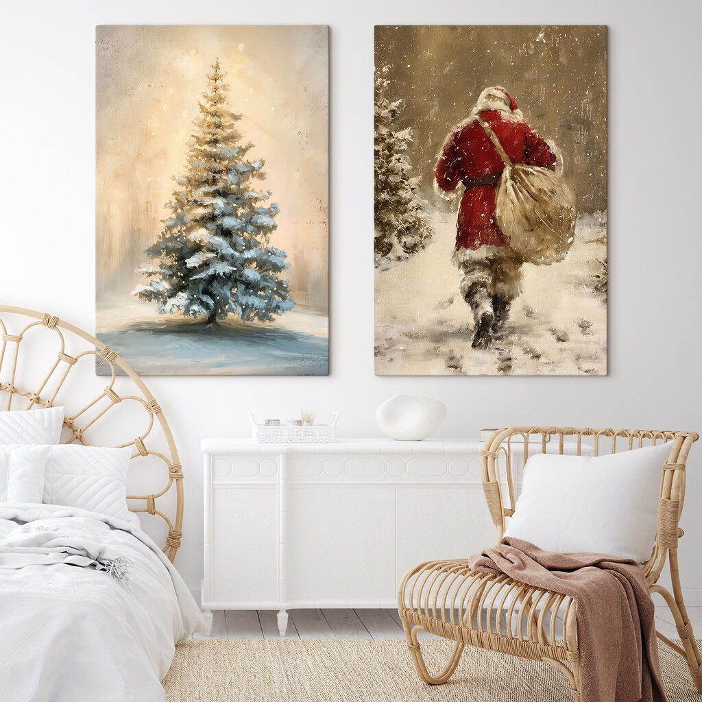 Painting of a man walking in the snow