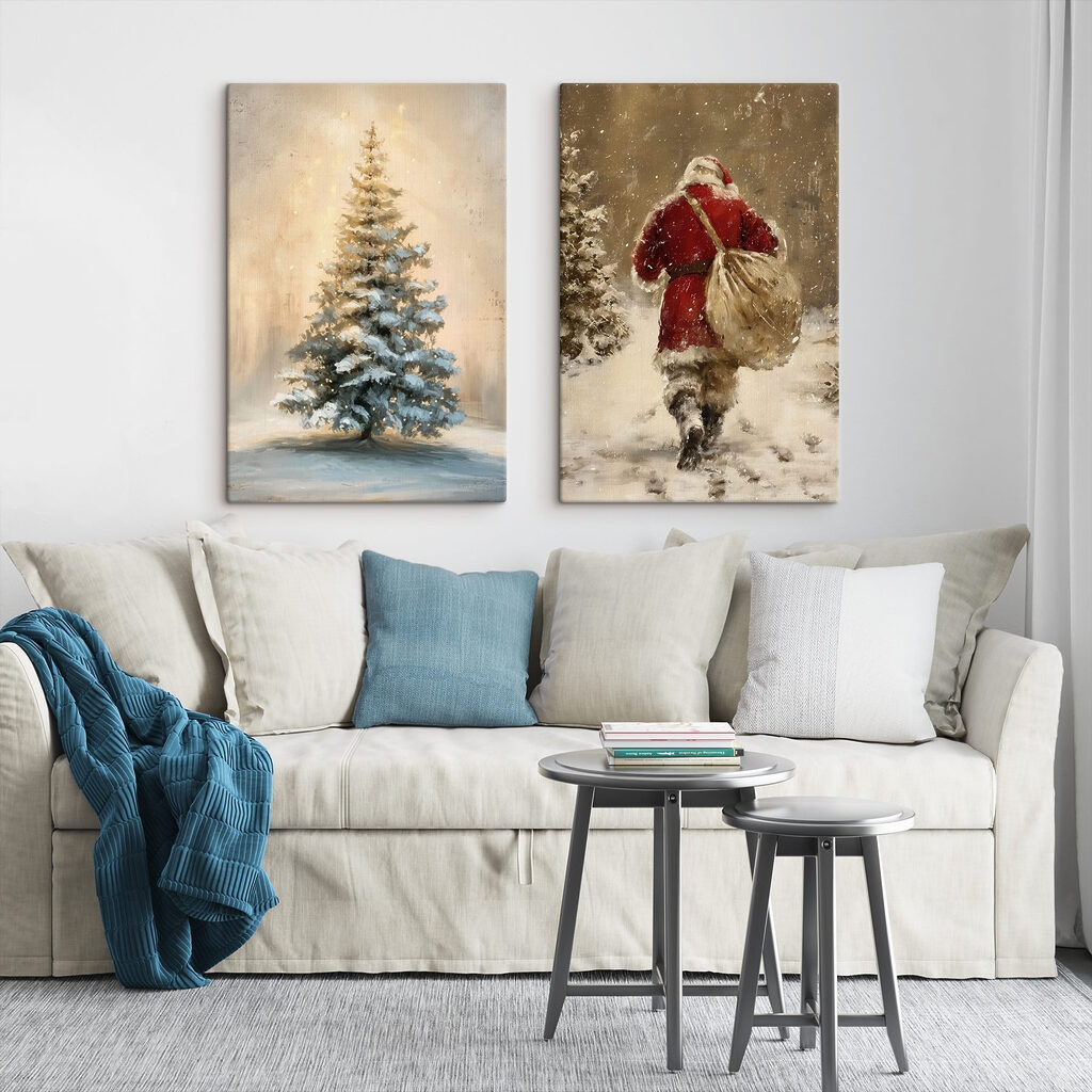 Painting of a man walking in the snow