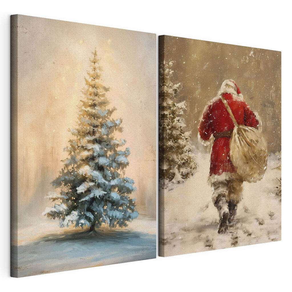 Painting of a man walking in the snow
