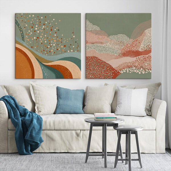 Two paintings of a landscape