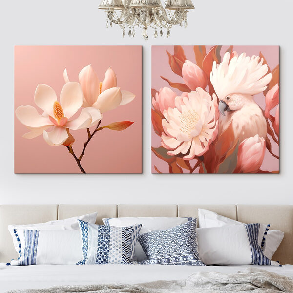 Delicate blooms and a charming bird