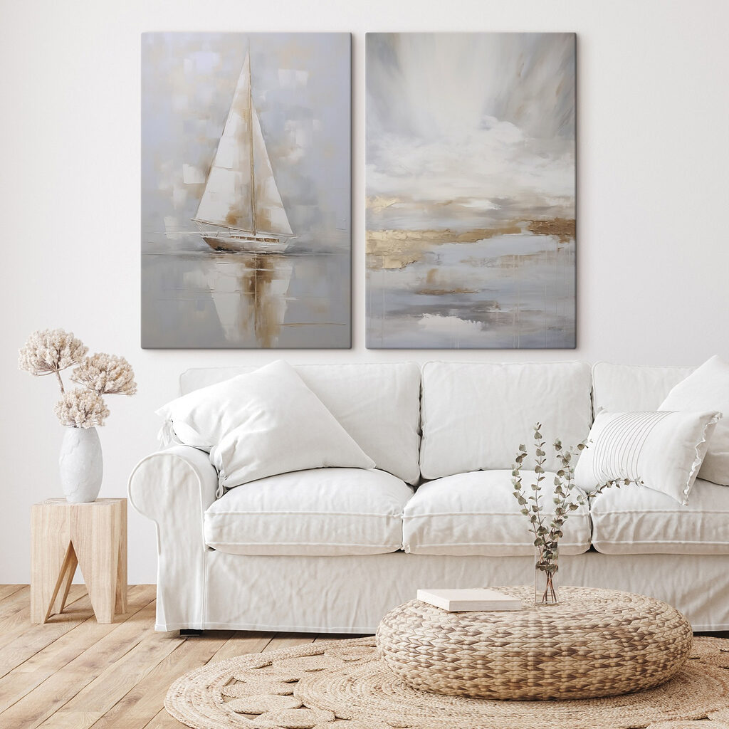 Painting of a sailboat on water