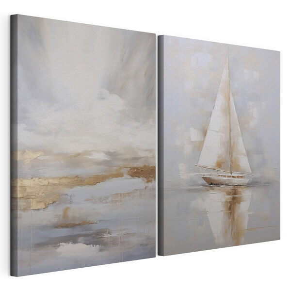 Impression sur toile modulaire Peinture représentant un voilier sur l'eau