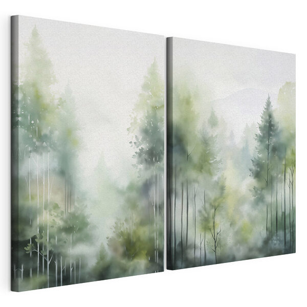 Impression sur toile modulaire Peinture représentant des arbres dans le brouillard