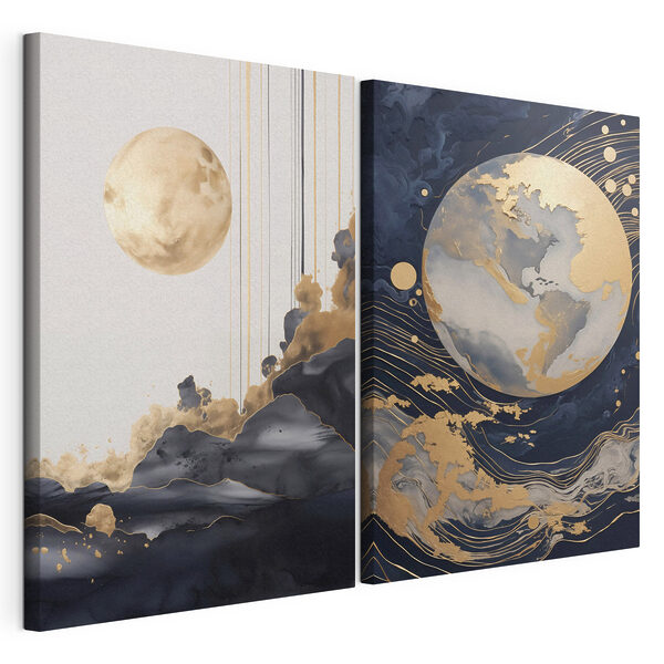 Two paintings of the moon and the moon