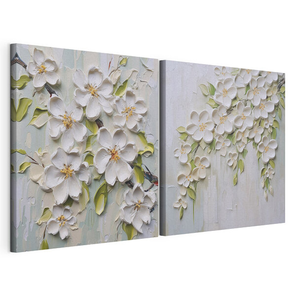 Impression sur toile modulaire Peinture représentant des fleurs sur un fond blanc