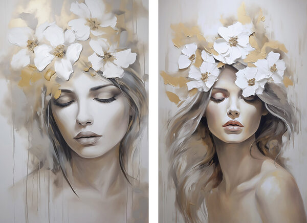 Painting of a woman with flowers on her head