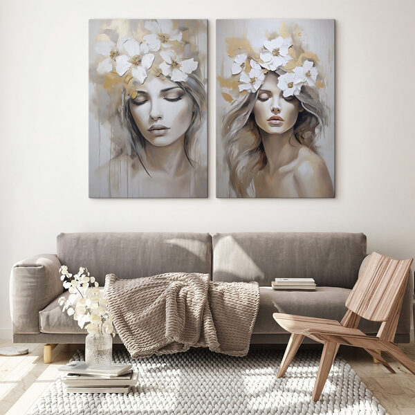 Painting of a woman with flowers on her head