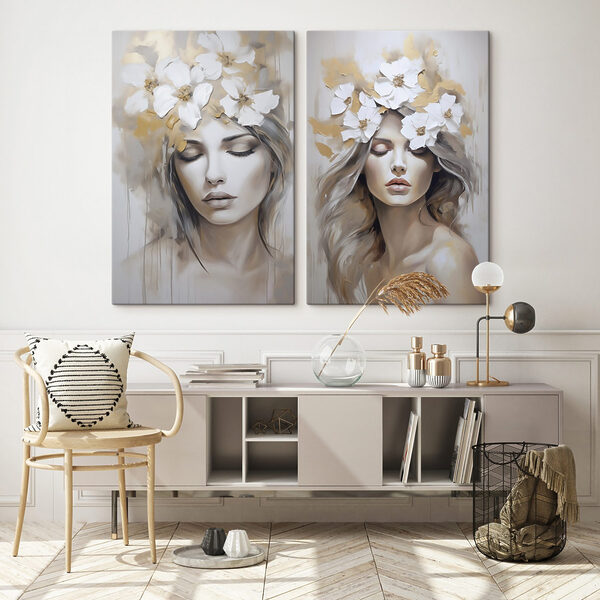 Painting of a woman with flowers on her head