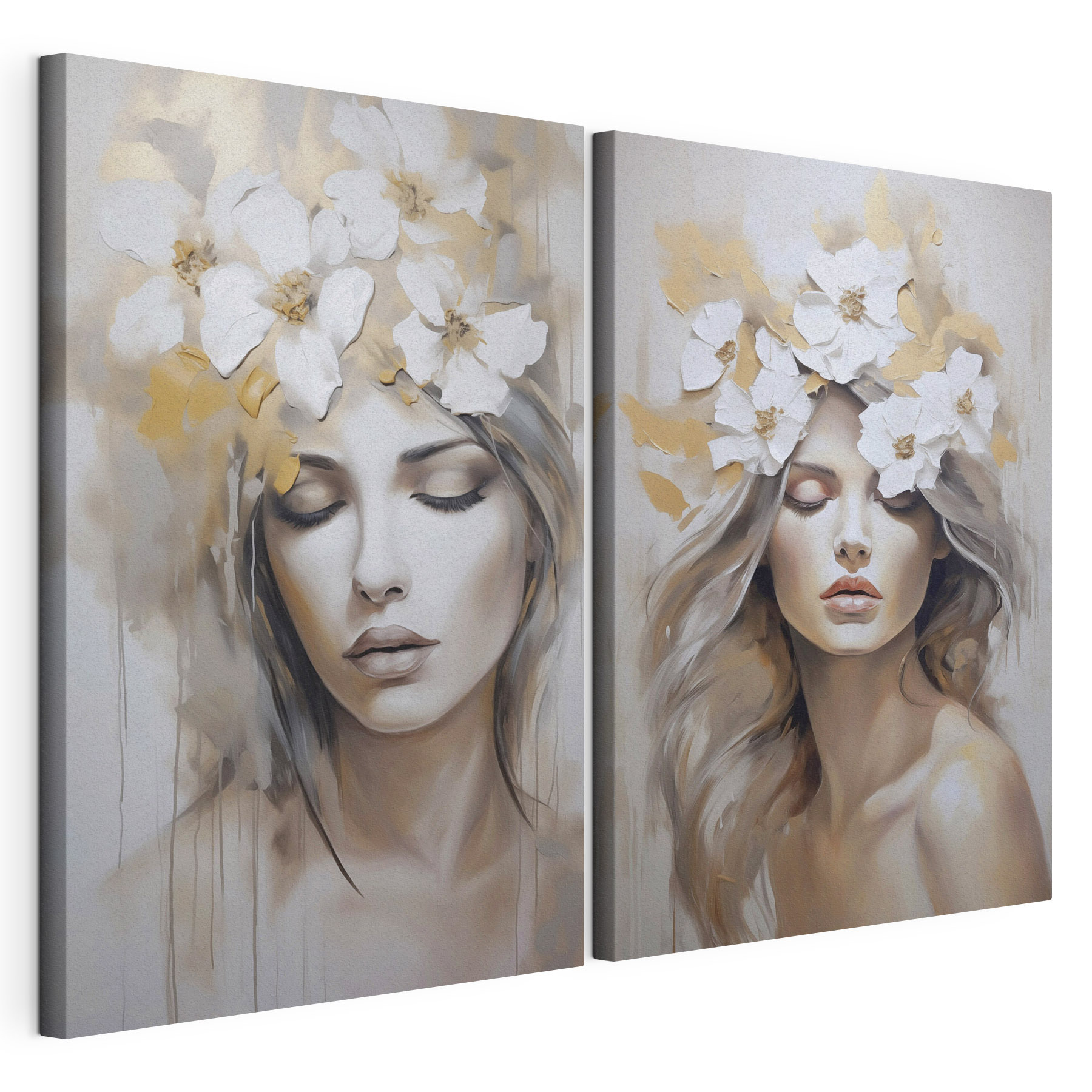Painting of a woman with flowers on her head