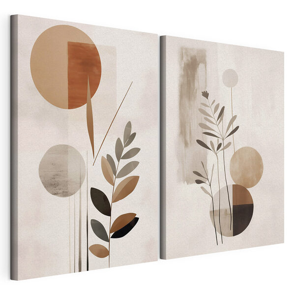 Impression sur toile modulaire Deux images représentant des plantes et des cercles