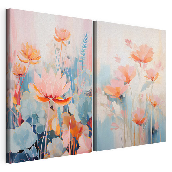 Impression sur toile modulaire Peinture représentant des fleurs et des plantes