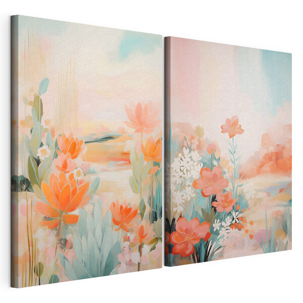 Impression sur toile modulaire Peinture représentant des fleurs et des plantes