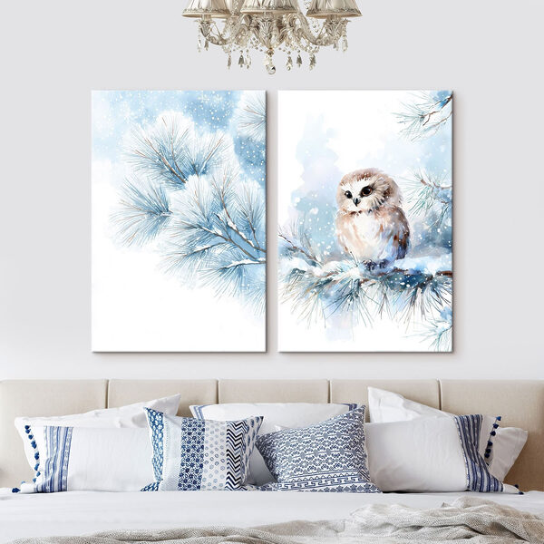 Painting of an owl on a branch