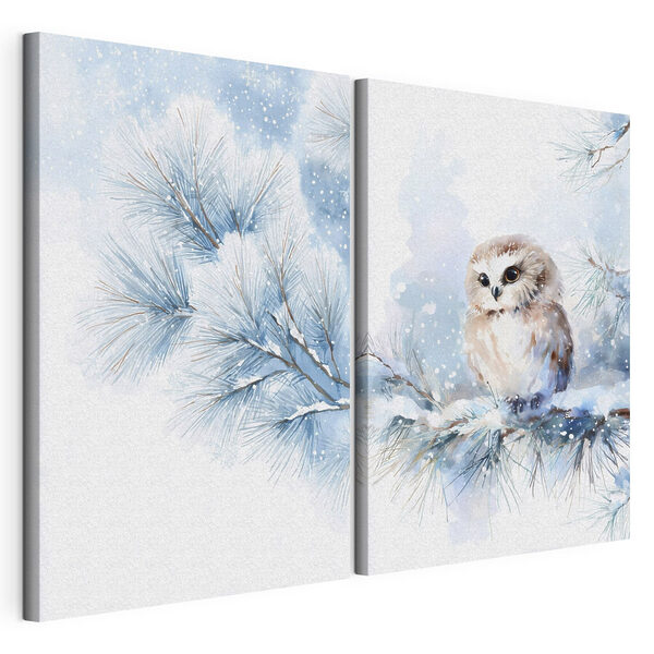 Impression sur toile modulaire Peinture représentant un hibou perché sur une branche