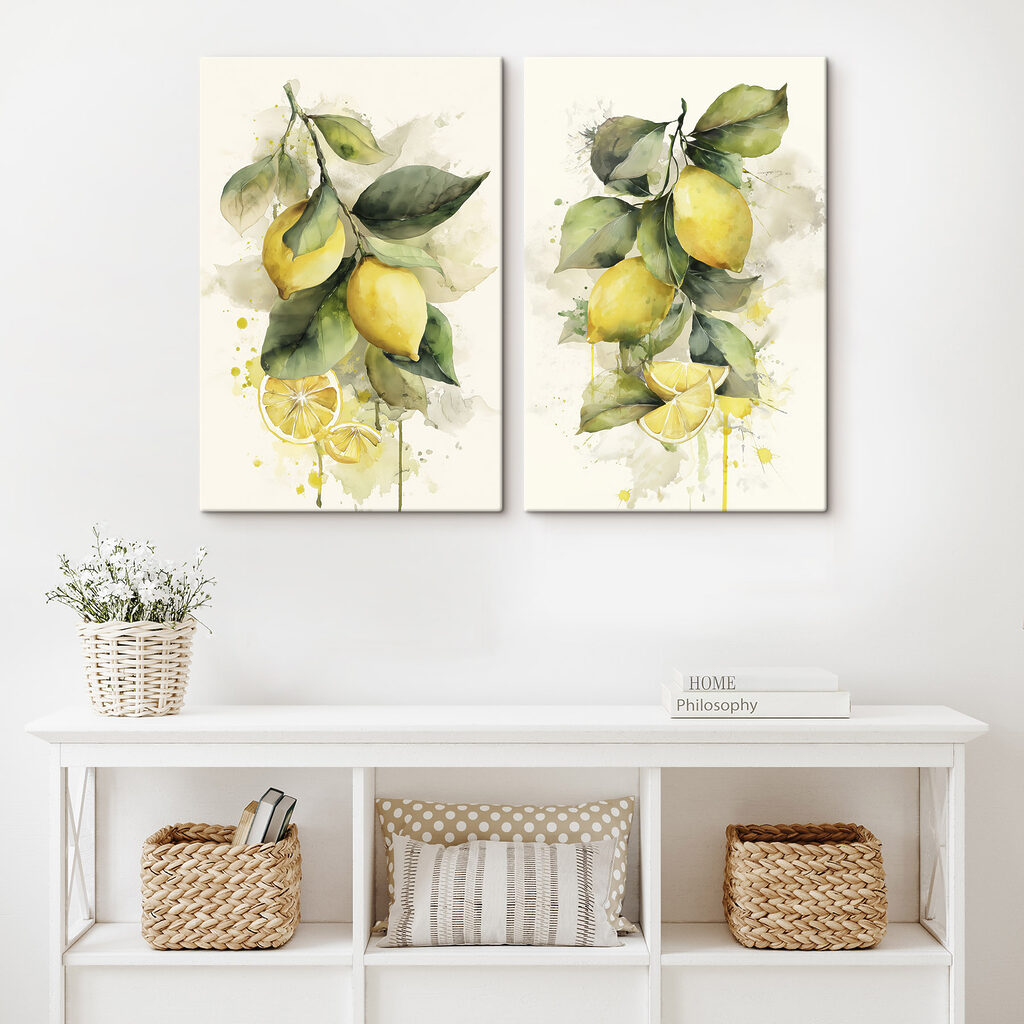 Painting of lemons on a branch