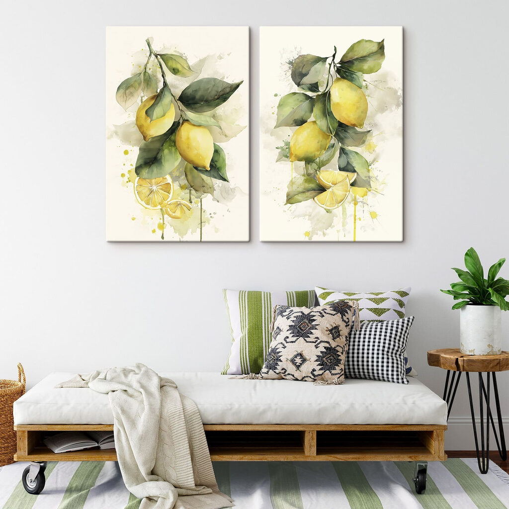 Painting of lemons on a branch