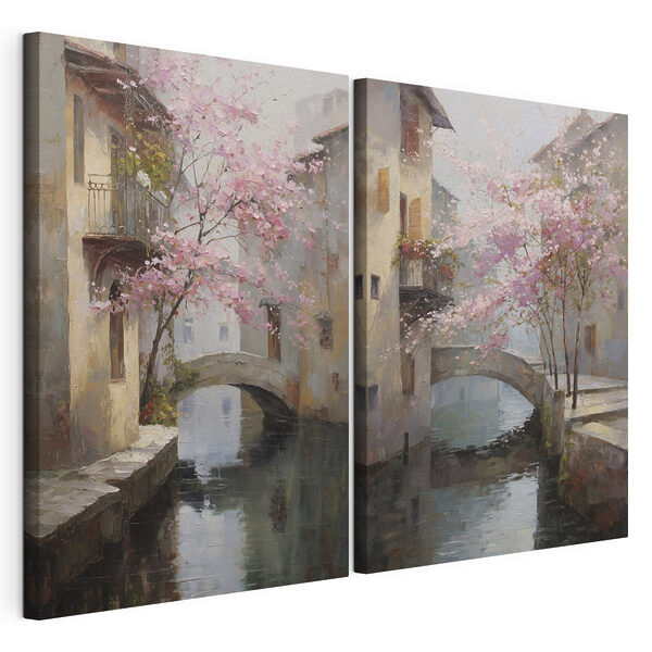 Painting of a bridge over a river