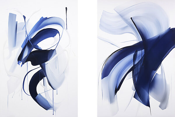 Two images of blue paint