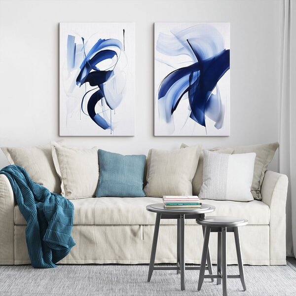 Two images of blue paint