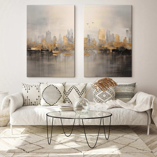 Two paintings of a city
