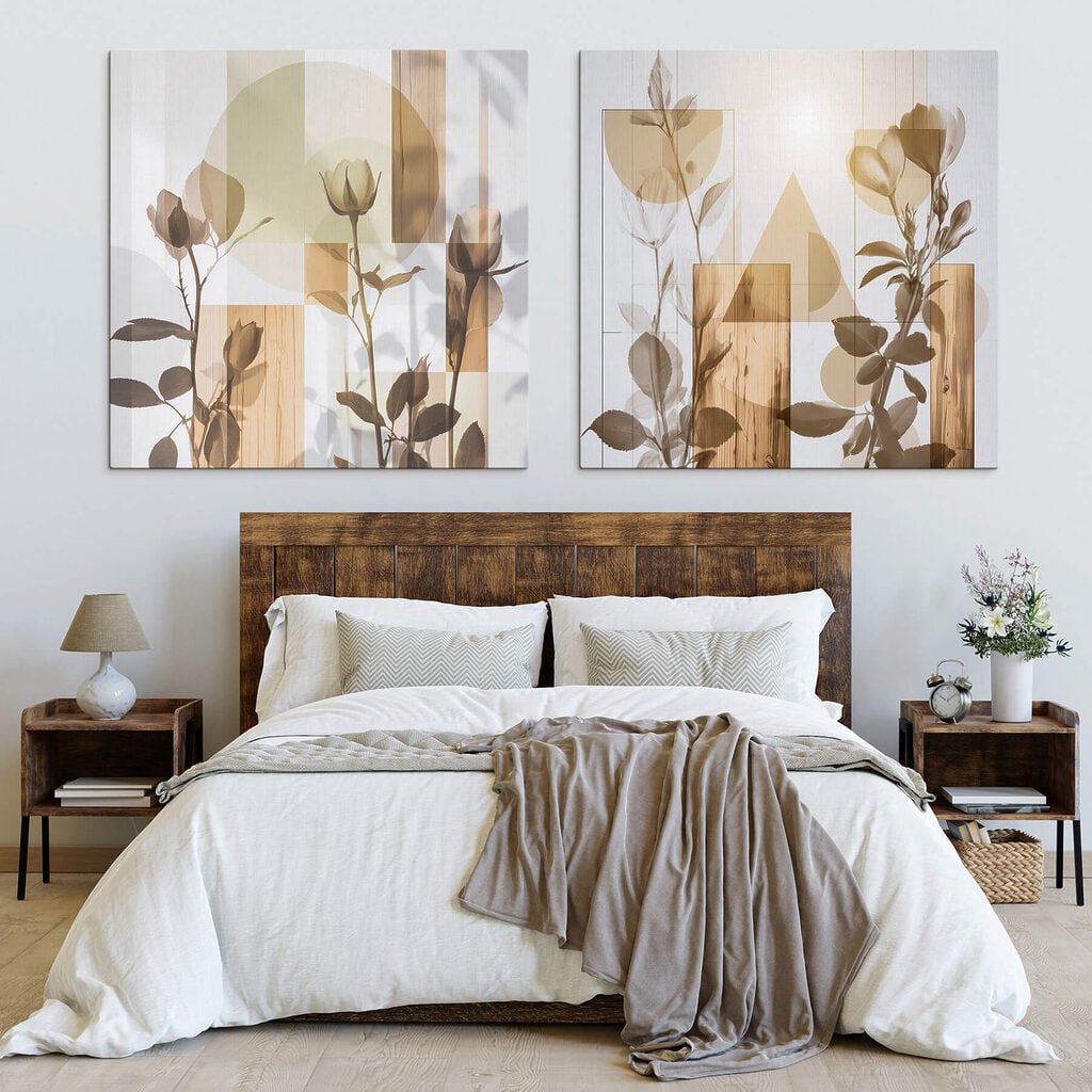 Soft petals amidst geometric shapes