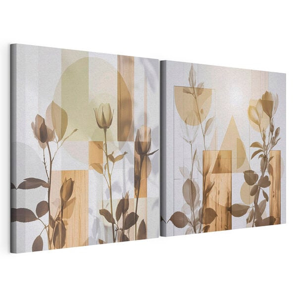 Impression sur toile modulaire Des pétales délicats au milieu de formes géométriques