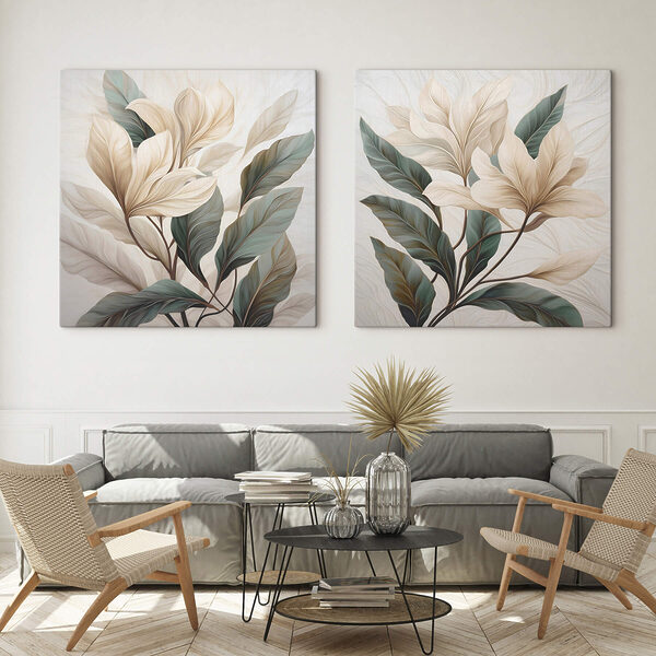 Painting of leaves on a white surface