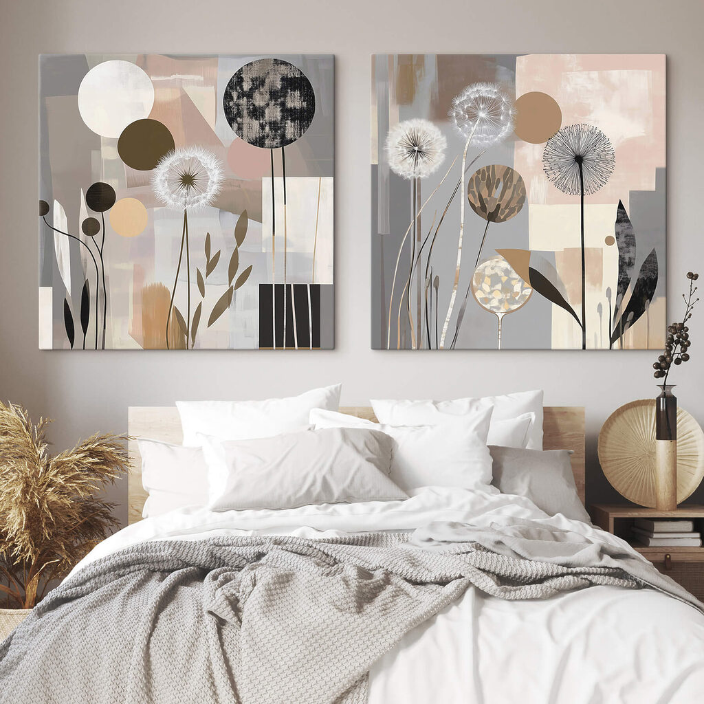 Two paintings of dandelions