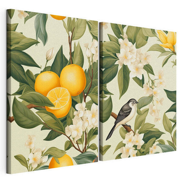 Impression sur toile modulaire Deux images d'oranges et de fleurs