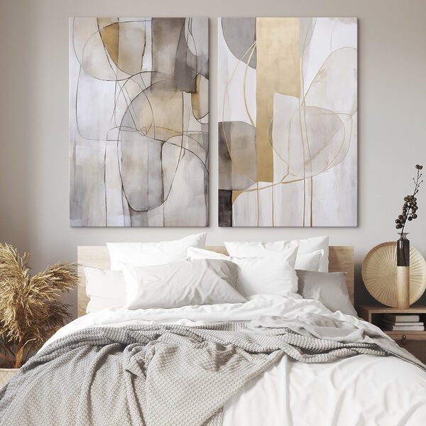 Two paintings of different shapes and colors