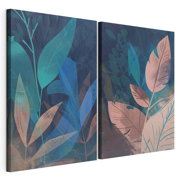 Impression sur toile modulaire Peinture représentant des feuilles et des plantes