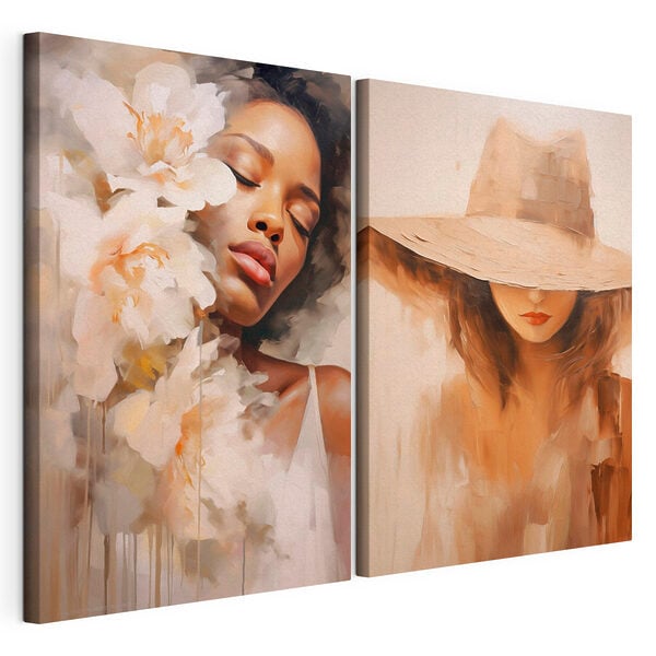 Impression sur toile modulaire Un tableau représentant une femme et un tableau représentant une femme
