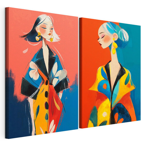 Impression sur toile modulaire Collage représentant une femme portant un manteau coloré