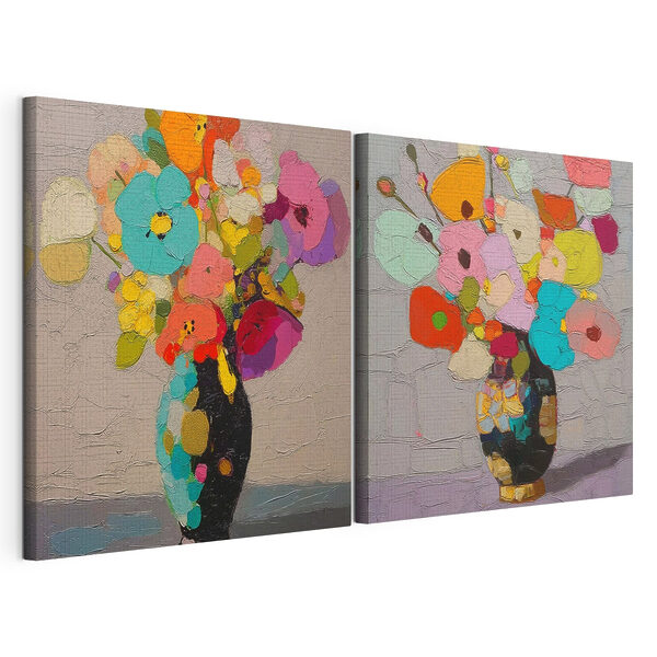 Impression sur toile modulaire Peinture représentant des fleurs dans un vase