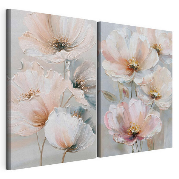Impression sur toile modulaire Des fleurs délicates aux teintes pastel douces