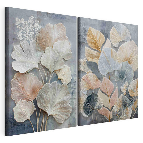 Impression sur toile modulaire Des feuilles délicates aux teintes douces