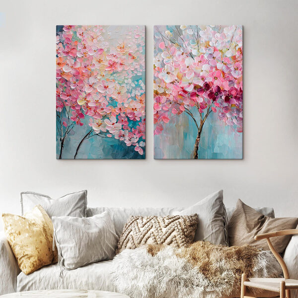 Painting of a tree with pink flowers