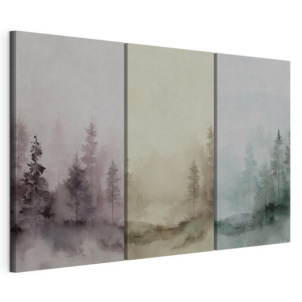 Impression sur toile modulaire Ensemble d'arbres peints à l'aquarelle