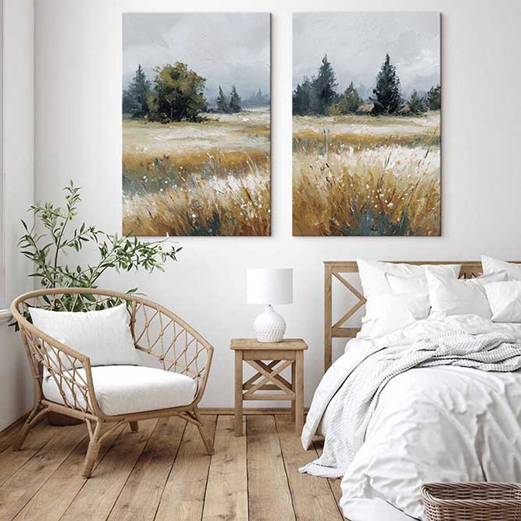 Painting of a field with trees