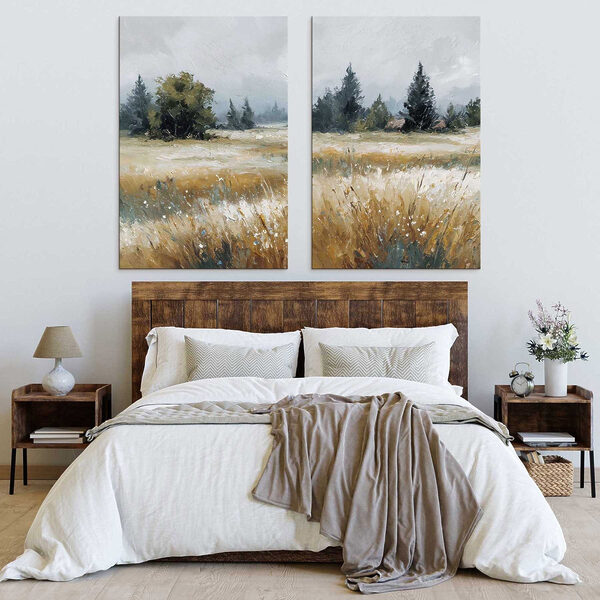 Painting of a field with trees