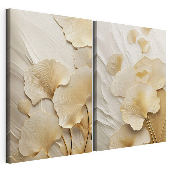 Impression sur toile modulaire Des feuilles délicates aux tons doux