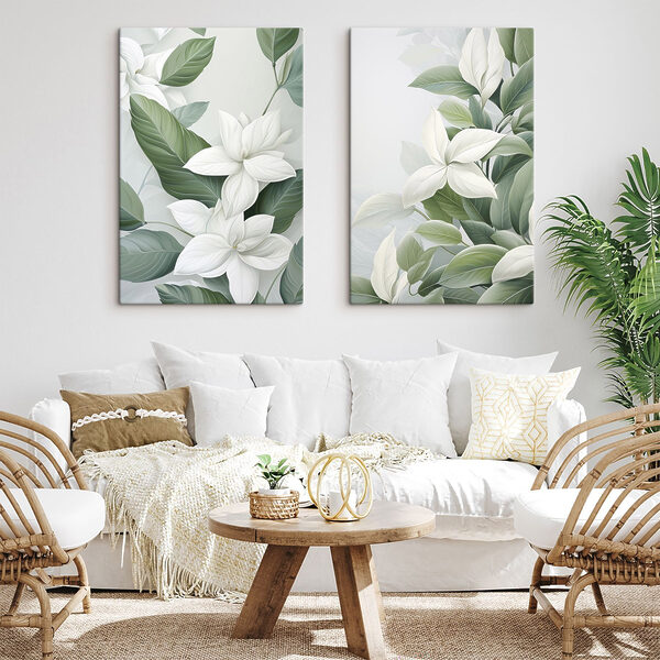 - Serene botanical elegance in soft hues