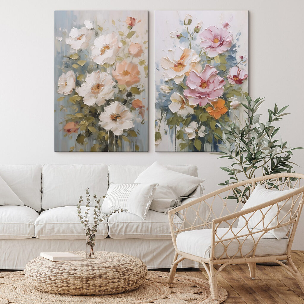 Painting of flowers on canvas