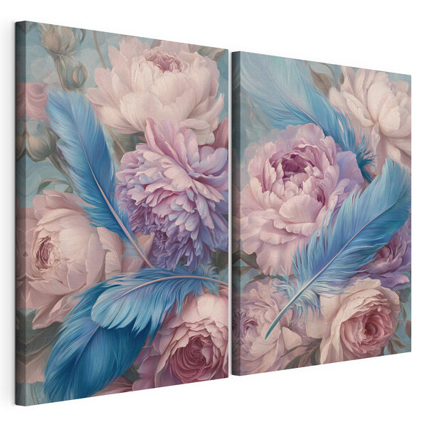 Impression sur toile modulaire Des fleurs délicates rehaussées de touches plumeuses