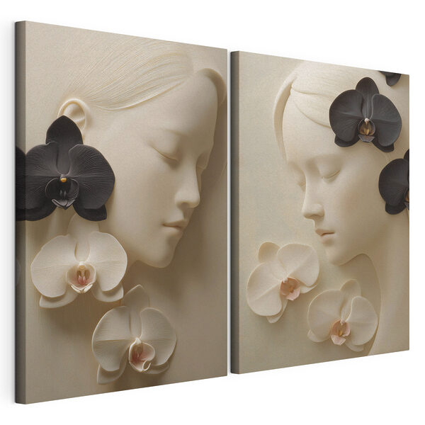 Impression sur toile modulaire Collage représentant le visage d'une femme avec des fleurs
